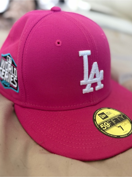 New Era Accessories - New Era Los Angeles Fitted Hat in Hot Pink with White LA Logo